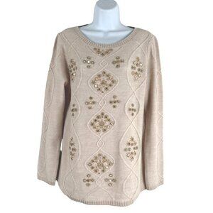 Soft Surroundings Isra Sparkle Sweater Medium Beaded‎ Wool Blend NWT FS-1286